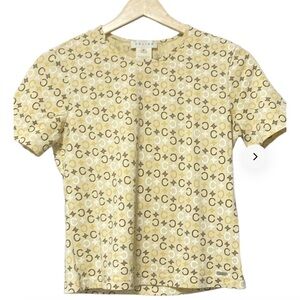 Celine Beige and Gold Logo Short Sleeve Top